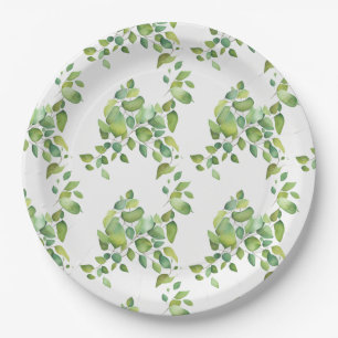Assiettes En Carton Aquarelle vert eucalyptus feuillage vert