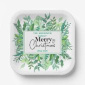 Assiettes En Carton : Aquarelle Vert Grass - Fête de Noël (Recto)