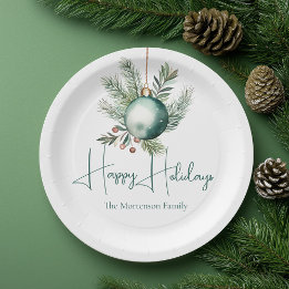 Assiettes En Carton Aquarelle Vert ornement tendance Fête de vacances