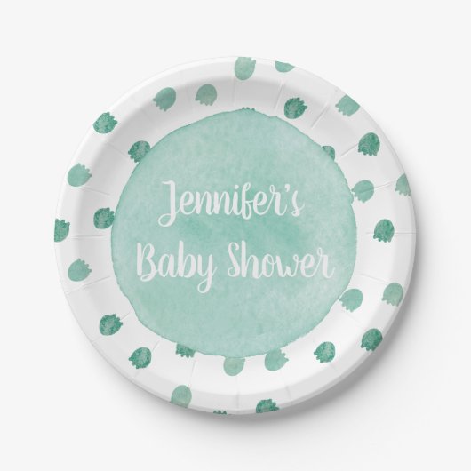 Assiettes En Carton Aquarelle verte Dinosaure Baby shower Plaque papie (Devant)