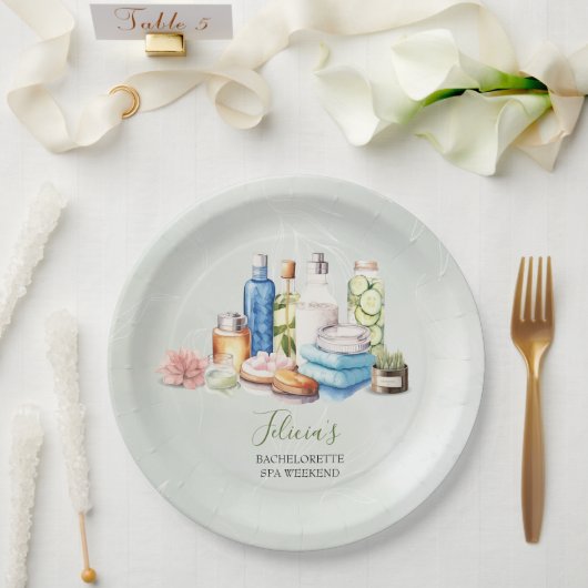 Assiettes En Carton Aquarelle verte Spa et Bachelorette bien-être (Mariage)