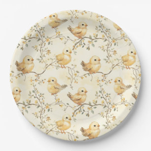Assiettes En Carton Aquarelle vintage Bébé poussins et printemps flora