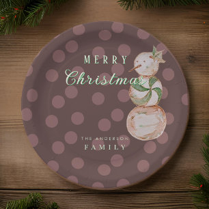 Assiettes En Carton Aquarelle Vintage bonbon bonhomme neige Joyeux Noë