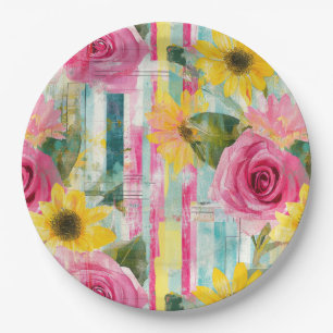 Assiettes En Carton Aquarelle vintage Floral Abstrait Motif (7)