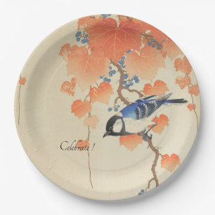 Assiettes En Carton Aquarelle Vintage japonais Impression avec oiseau
