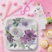 Assiettes En Carton Aquarelle violet et fleurs lavande (Fête)