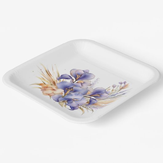 Assiettes En Carton Aquarelle violet Iris Bouquet (Angulaire)