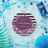 Assiettes En Carton Aquarelle violet Iris Floral Noir Blancs (Fête)