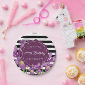 Assiettes En Carton Aquarelle violet Iris Floral Noir Blancs (Fête)