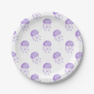 Assiettes En Carton aquarelle violet méduse conception de plage
