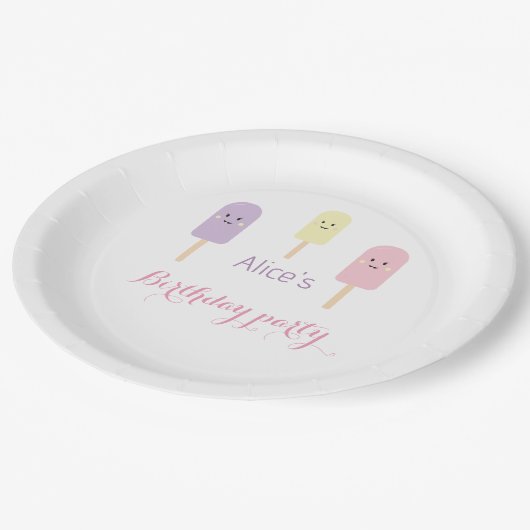 Assiettes En Carton Aquarelle violet rose crème glacée fête d'annivers (Angle)