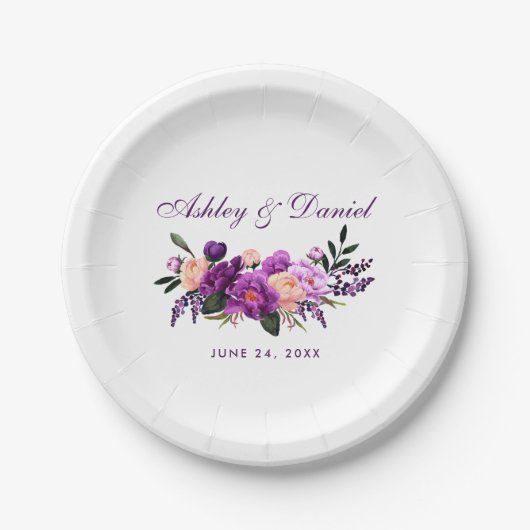 Assiettes En Carton Aquarelle violet ultra violet Mariage de fleurs PS (Devant)