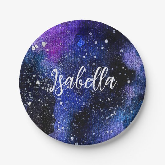 Assiettes En Carton Aquarelle violet Univers (Devant)
