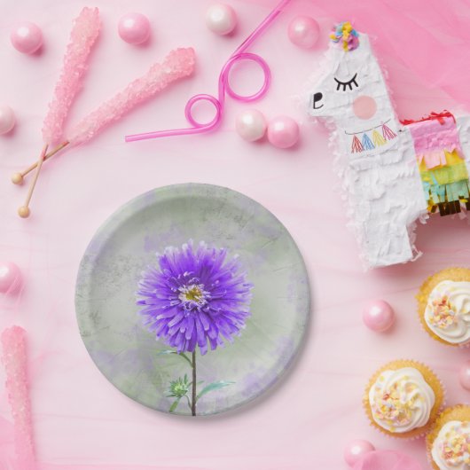 Assiettes En Carton Aquarelle violette dahlia (Fête)
