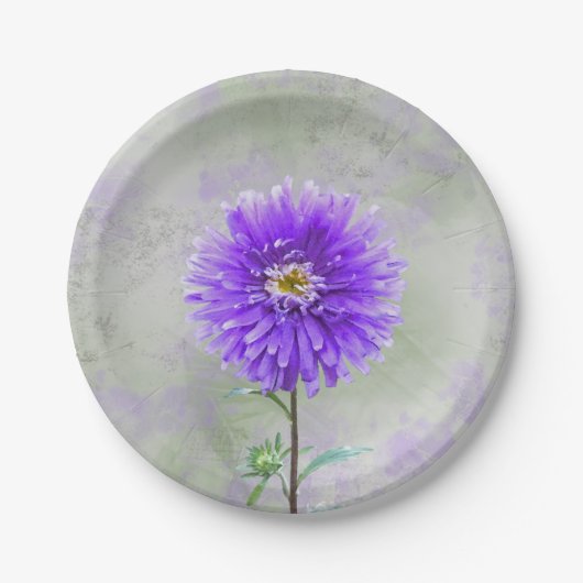 Assiettes En Carton Aquarelle violette dahlia (Devant)