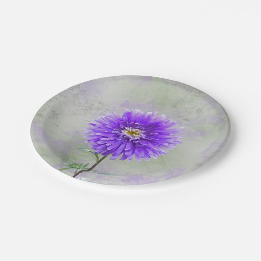 Assiettes En Carton Aquarelle violette dahlia (Angle)