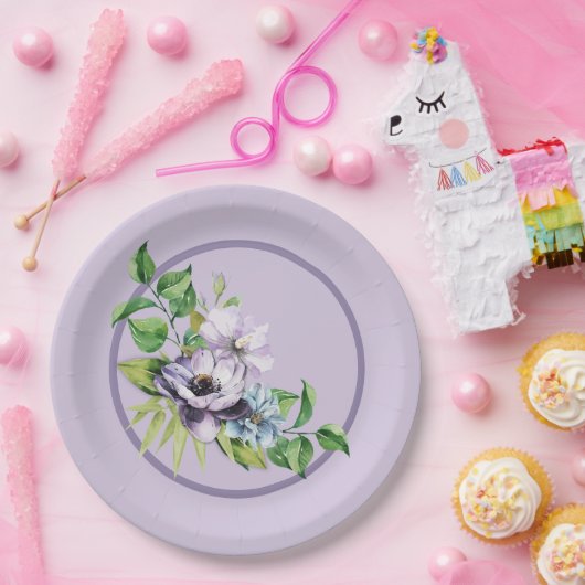 Assiettes En Carton Aquarelle violette du coquelicot (Fête)