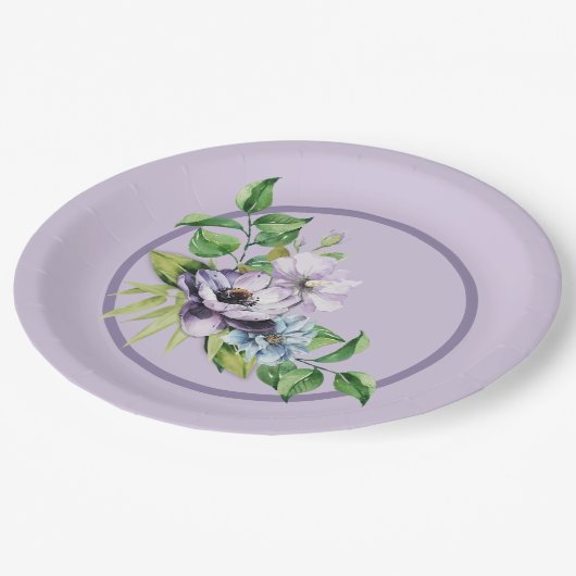 Assiettes En Carton Aquarelle violette du coquelicot (Angle)