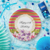 Assiettes En Carton Aquarelle violette et rose Magnolia Anniversaire (Fête)