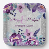 Assiettes En Carton Aquarelle violette Floral et Mariage Parties scint (Recto)