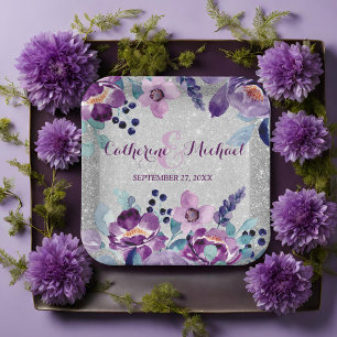 Assiettes En Carton Aquarelle violette Floral et Mariage Parties scint