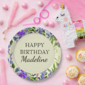 Assiettes En Carton Aquarelle violette Floral Jaune fête d'anniversair (Fête)