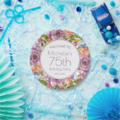 Assiettes En Carton Aquarelle violette orange Floral 75e anniversaire (Fête)