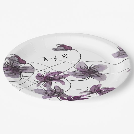 Assiettes En Carton Aquarelle violette sauvage peinte à la main (Angle)