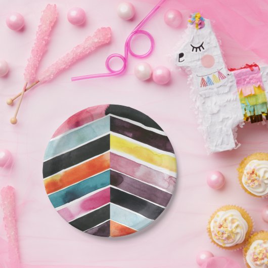 Assiettes En Carton Aquarelle vive Chevron I (Fête)