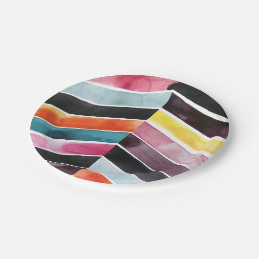 Assiettes En Carton Aquarelle vive Chevron I (Angle)