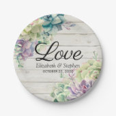 Assiettes En Carton Aquarelle wedding shower Succulents Bois rustique (Devant)