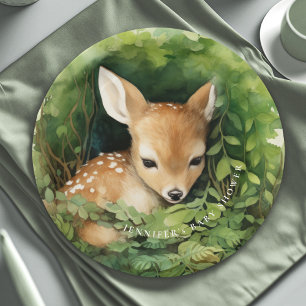 Assiettes En Carton Aquarelle Whimsical Baby Deer Baby shower