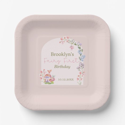 Assiettes En Carton Aquarelle Whimsical Champignons Fée Premier annive (Recto)