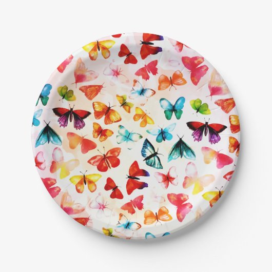 Assiettes En Carton Aquarelle Whimsical Rainbow Forest Butterfly (Devant)