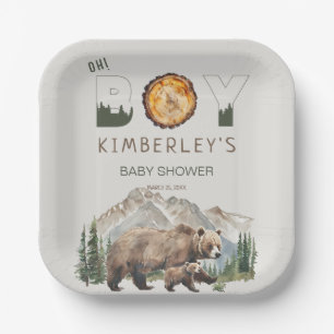 Assiettes En Carton Aquarelle Woodland Oh Boy Bear Baby shower