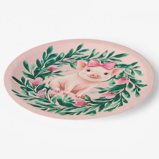 Assiettes En Carton Aquarelle Wreath avec bébé Baby shower de fille de (Angle)