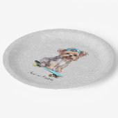 Assiettes En Carton Aquarelle Yorkshire Terrier Plaque en papier (Angle)