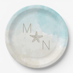 Assiettes En Carton Aquarelles de plage avec étoiles de mer