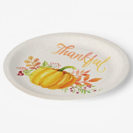 Assiettes En Carton Aquarelles "reconnaissantes" de thanksgiving les (Angle)