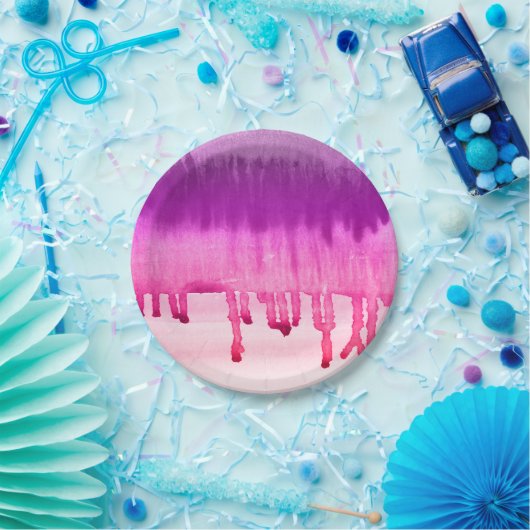 Assiettes En Carton Aquarelles violet rose vif cool Ombre (Fête)