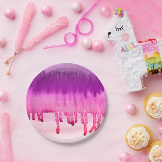 Assiettes En Carton Aquarelles violet rose vif cool Ombre (Fête)