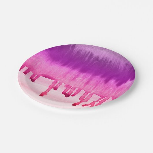 Assiettes En Carton Aquarelles violet rose vif cool Ombre (Angle)