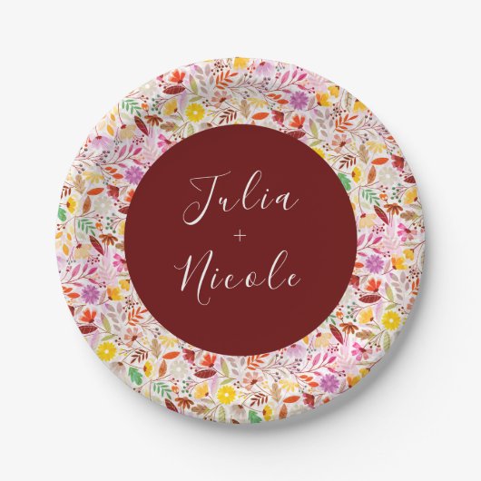 Assiettes En Carton Aquarelles vives Fleurs de tulipe d'été Mariage (Devant)