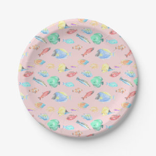 Assiettes En Carton Aquarium - motif de poisson couleur eau - rose cla