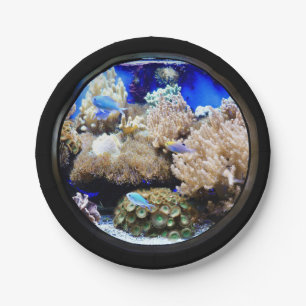 Assiettes En Carton Aquarium poissons tropicaux corail eau salée bleu