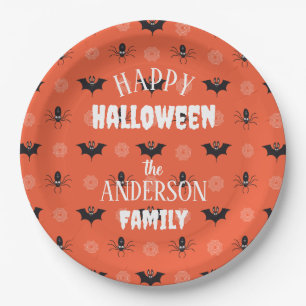 Assiettes En Carton Araignée d'Halloween, chauve-souris et motif de co