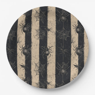 Assiettes En Carton Araignée gothique et Motif d'Halloween rayé sur le