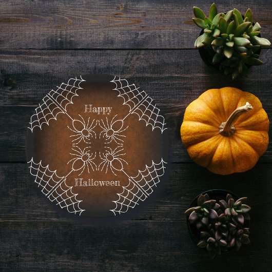 Assiettes En Carton Araignées Halloween Spiderweb noir orange blanc