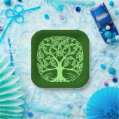 Assiettes En Carton Arbre à noeuds celtique de la vie émeraude vert (Fête)