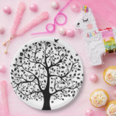 Assiettes En Carton Arbre à vie noire et blanche (Fête)